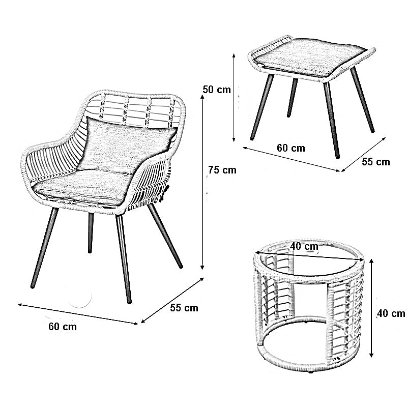 طقم خارجي ستيل و راتان، 5 قطع