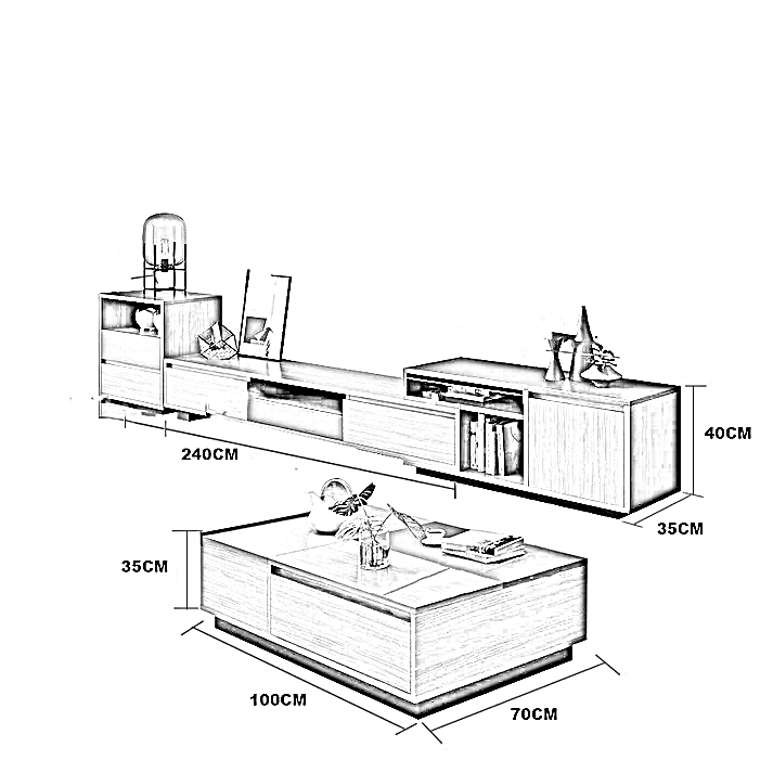 طقم ترابيزة تليفزيون مع ترابيزة قهوة، خشب ام دي اف - قطعتين