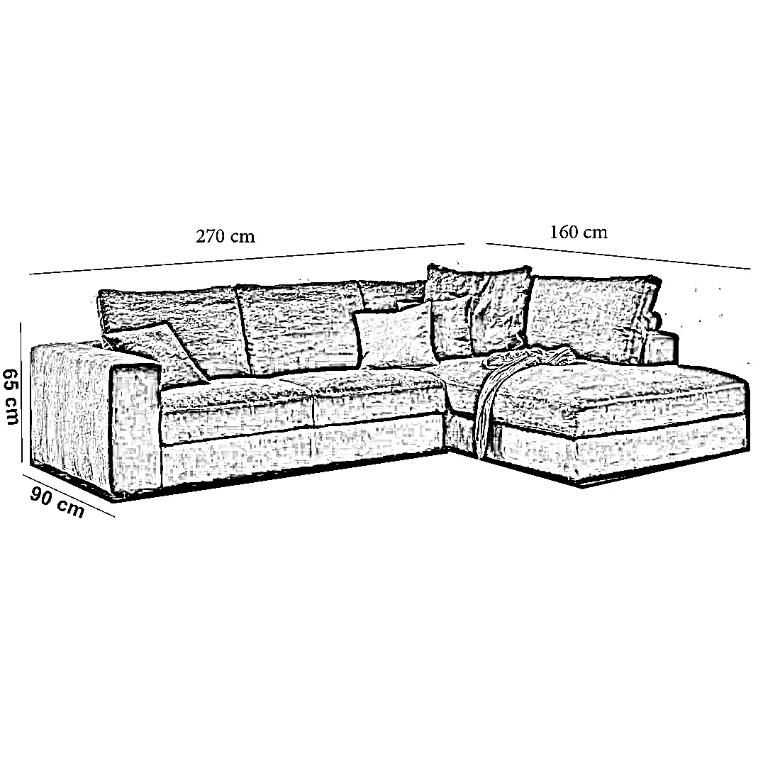 ركنة خشب زان، 270*160*65 سم