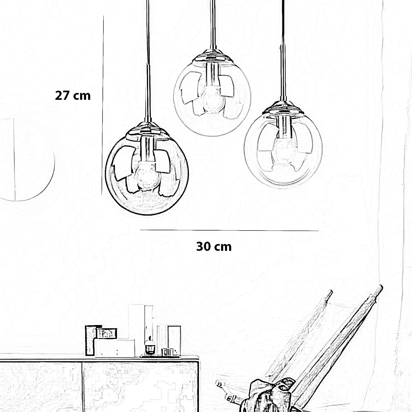 نجفة معدن و زجاج، 30*27 سم