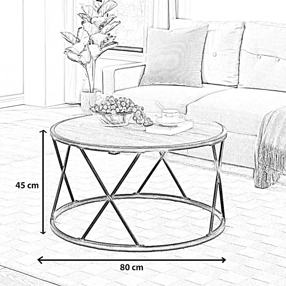 ترابيزة قهوة ستيل بسطح خشب، 80*80*45 سم