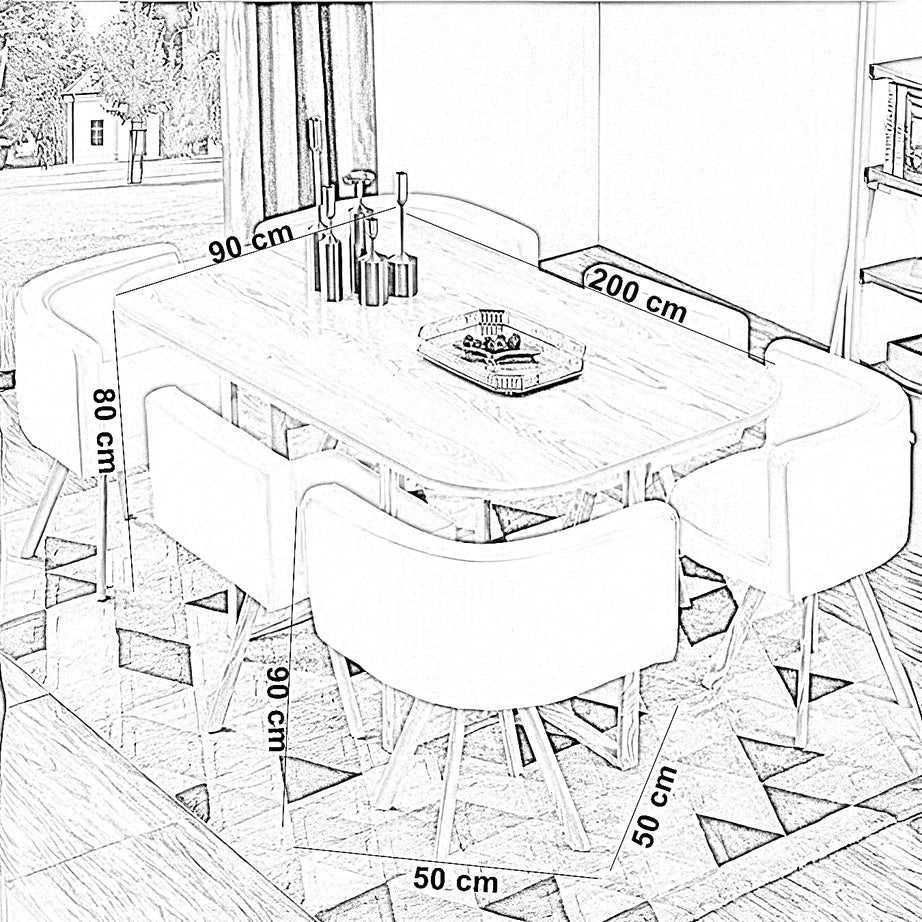 طقم سفرة خشب زان و كونتر، 7 قطع