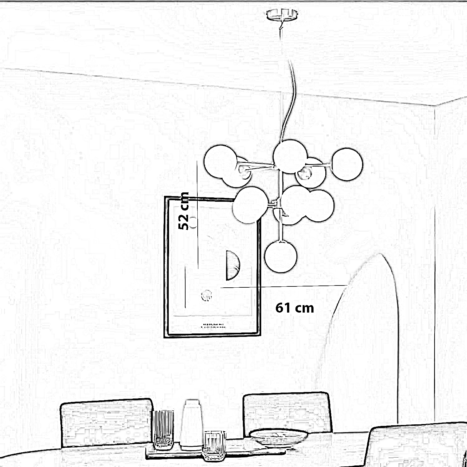 نجفة معدن و زجاج، 61*52 سم