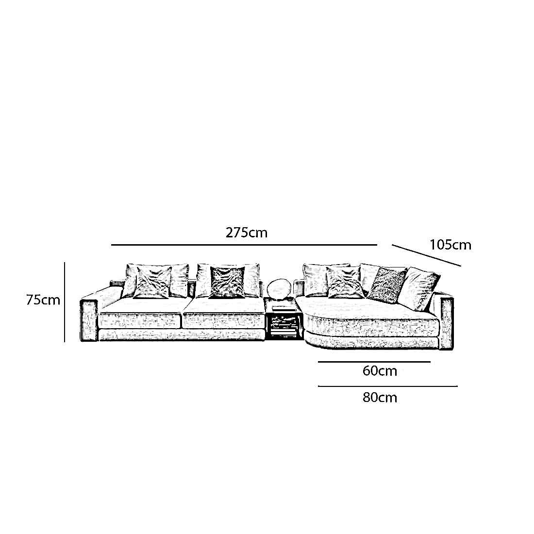 ركنة خشب زان، 275*105*75 سم
