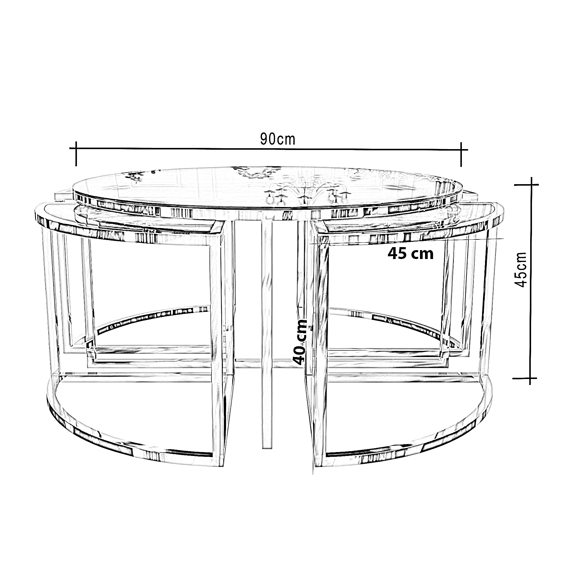 طقم ترابيزة قهوة ستيل، 5 قطع