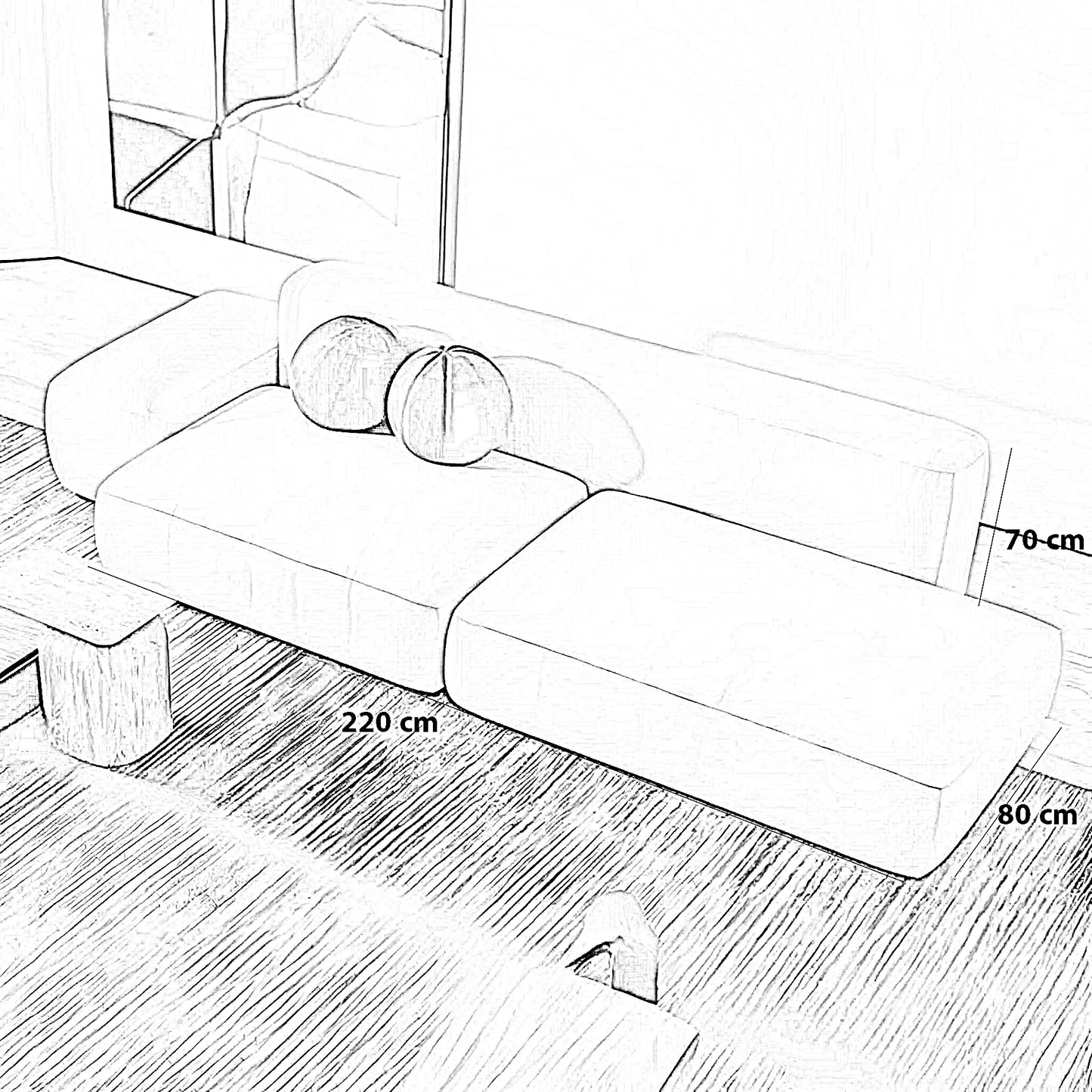 كنبة خشب طبيعي، 220*80*70 سم