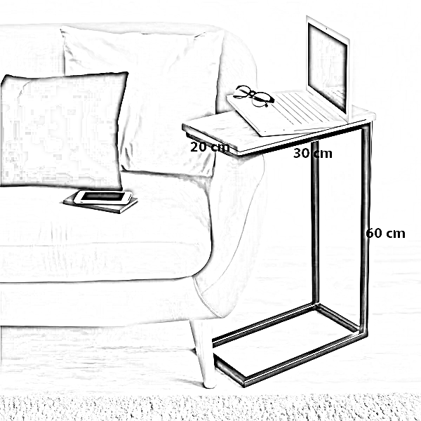 ترابيزة جانبية ام دي اف و ستيل، 30*20*60 سم