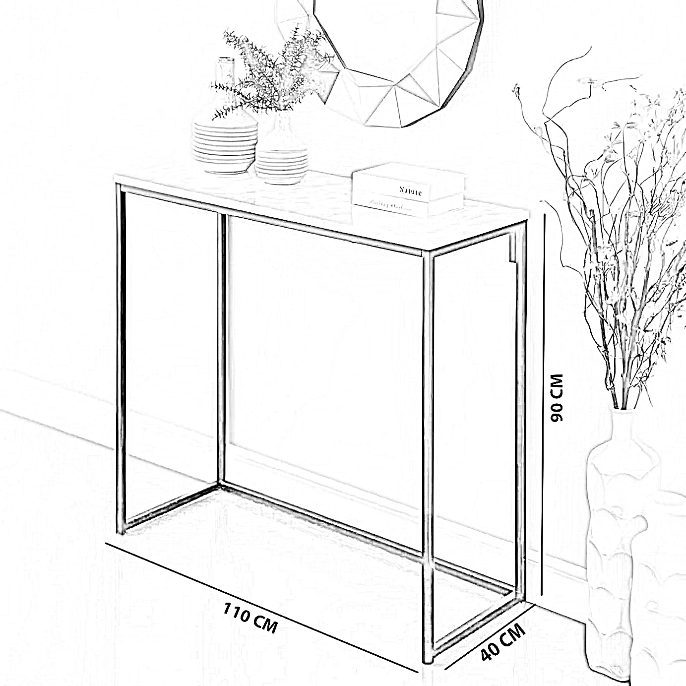 كونسول معدن بسطح رخام، 110*40*90 سم