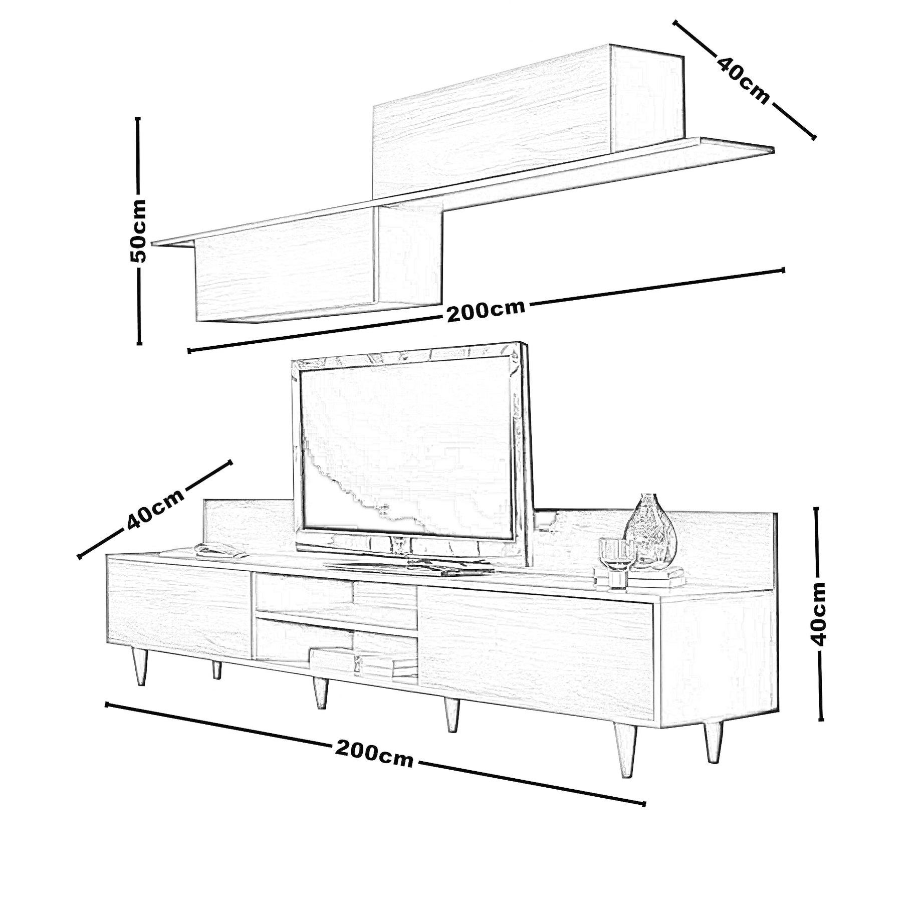 ترابيزة تليفزيون ام دي اف، قطعتين