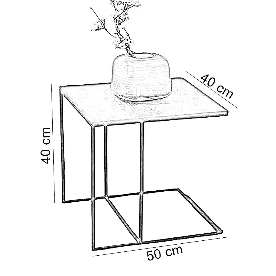 ترابيزة جانبية معدن بسطح خشب، 40*50*40 سم