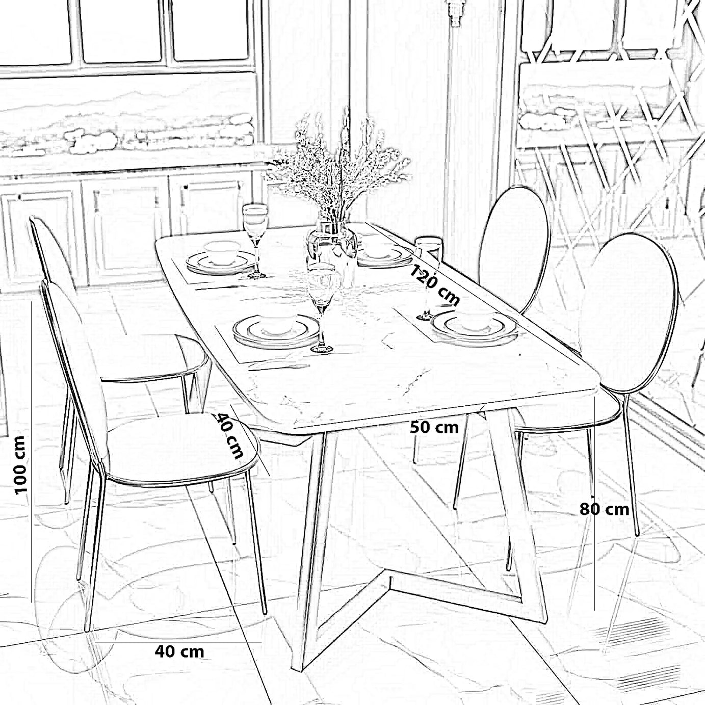 طقم سفرة ستيل وخشب ام دي اف، 5 قطع