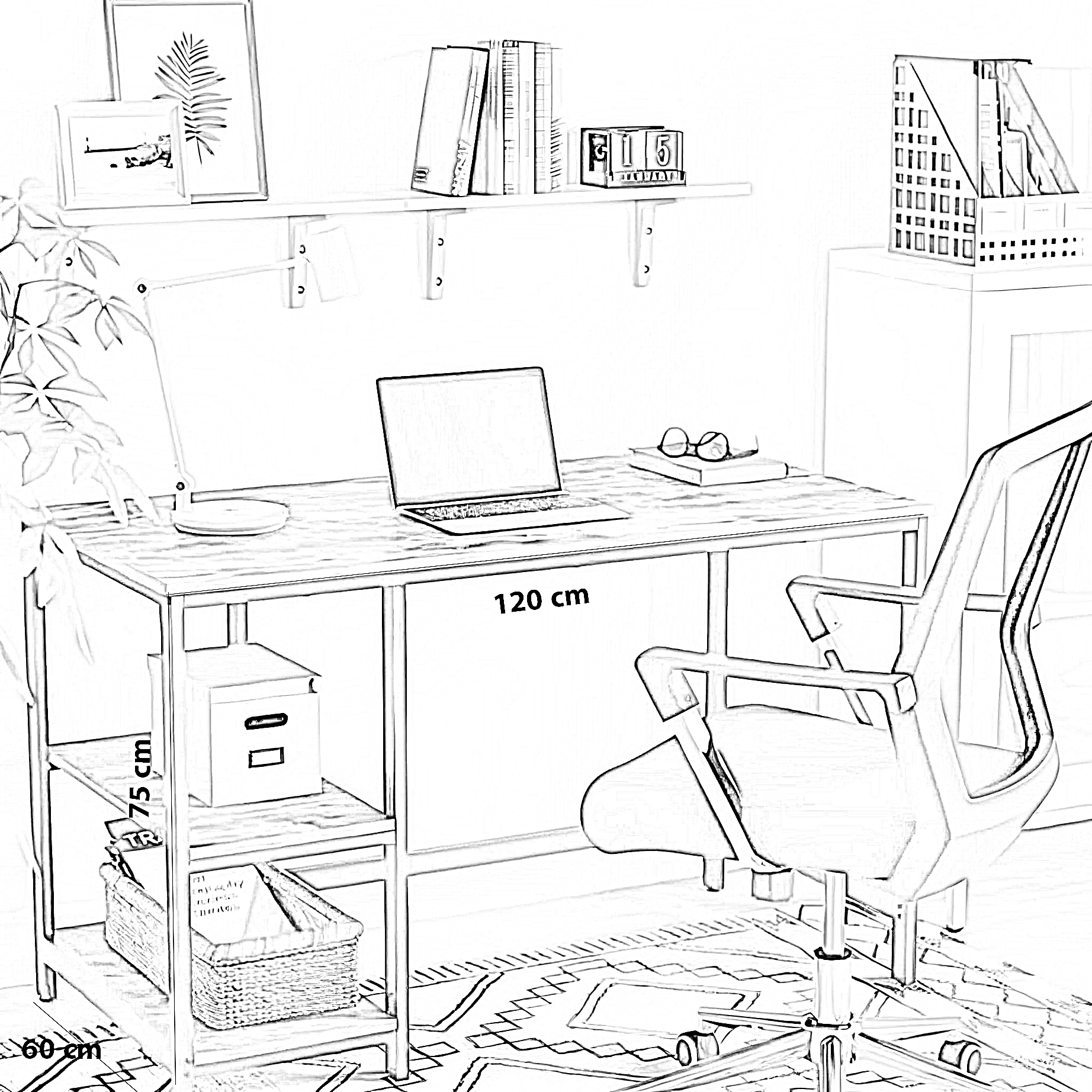 مكتب معدن، 120*60*75 سم