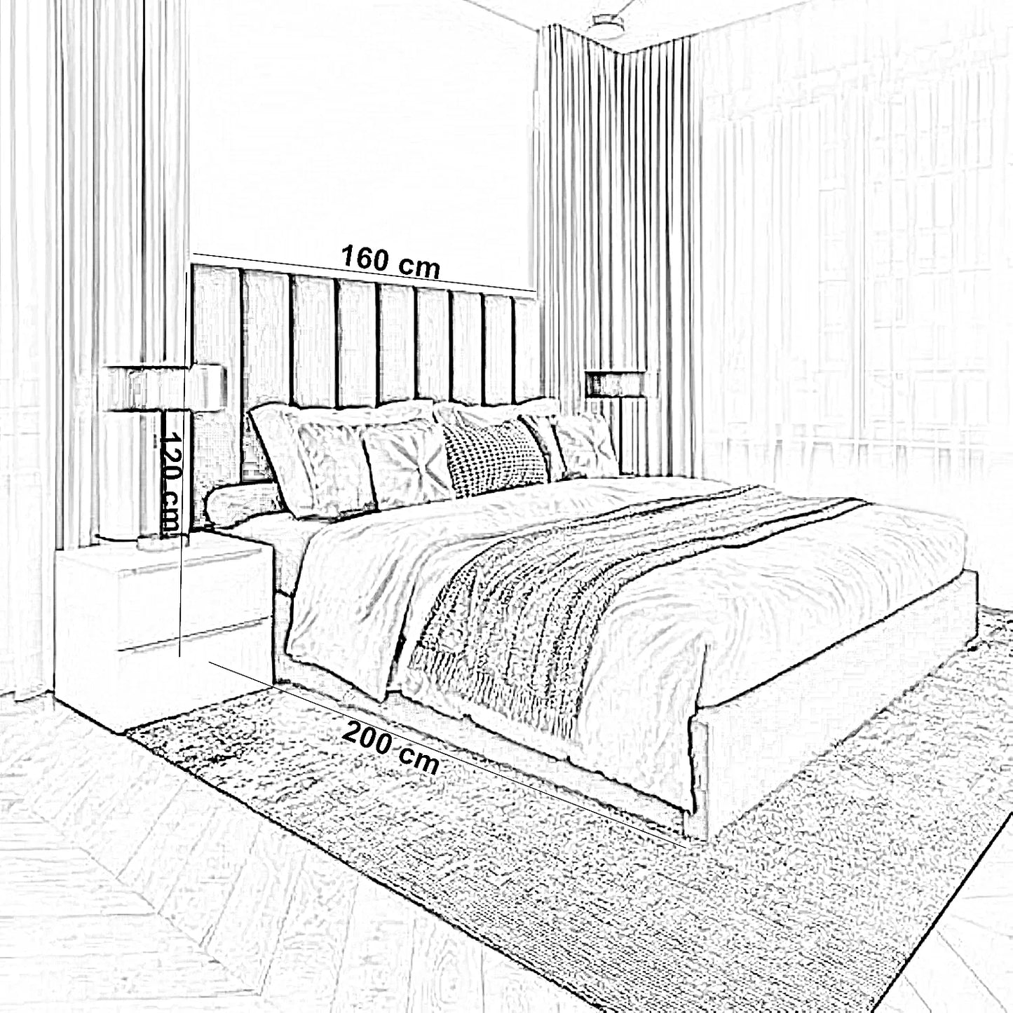 سرير كينج خشب ام دي اف و زان، 160*200*120 سم