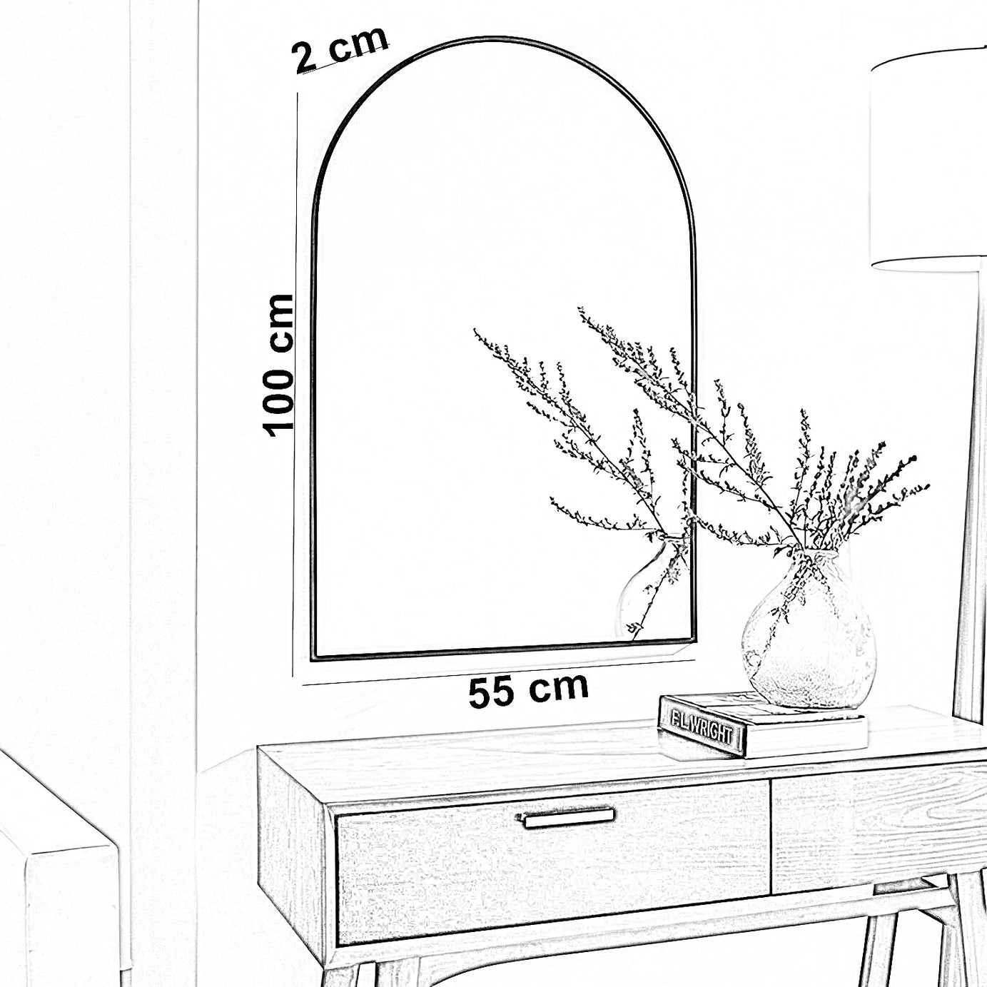 مرايا حائط بإطار خشب ام دي اف، 55*2*100 سم