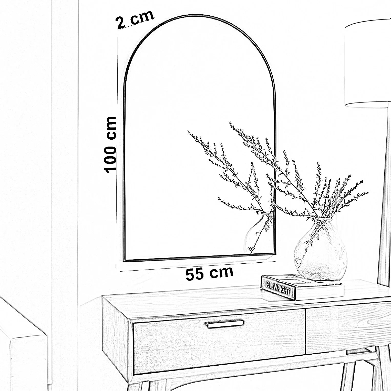 مرايا حائط بإطار خشب ام دي اف، 55*2*100 سم