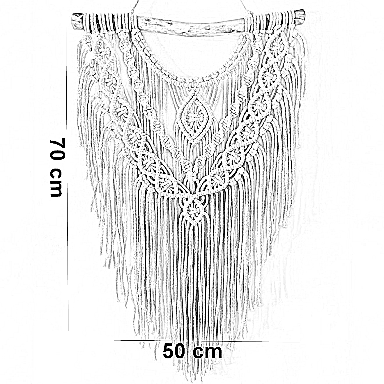 مكرمية حائط قطن وخشب طبيعي، 50*70 سم