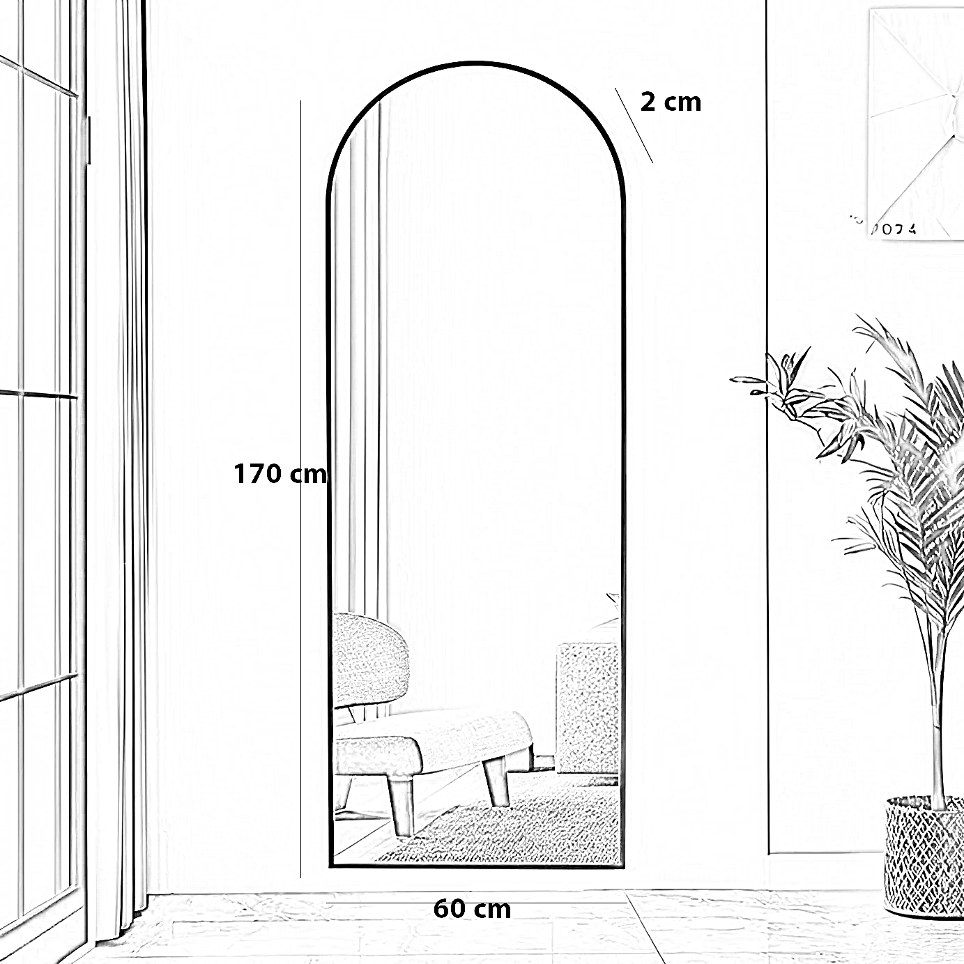 مرايا بإطار خشب ام دي اف، 60*2*170 سم