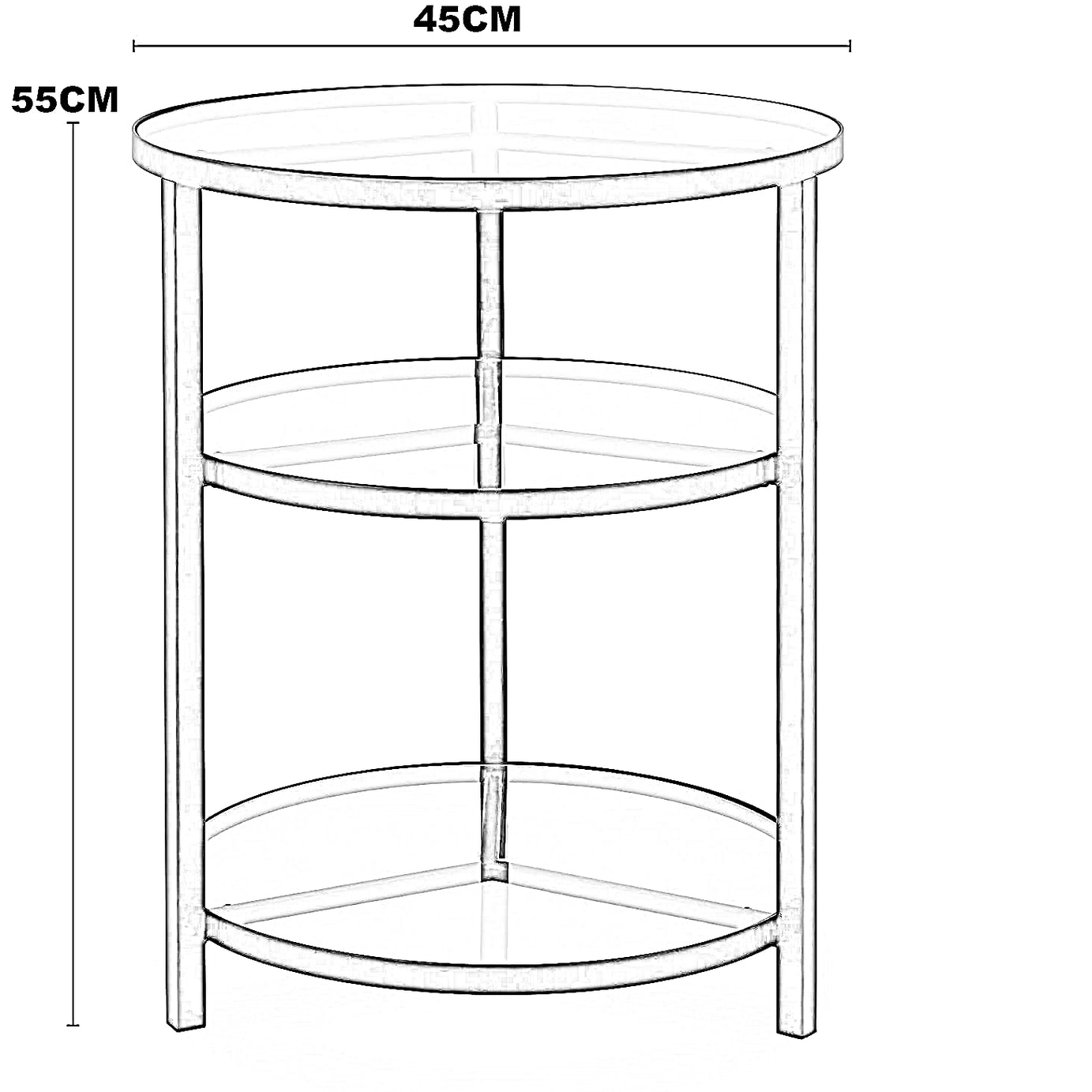 ترابيزة جانبية ستيل بسطح زجاج، 45*45*55 سم