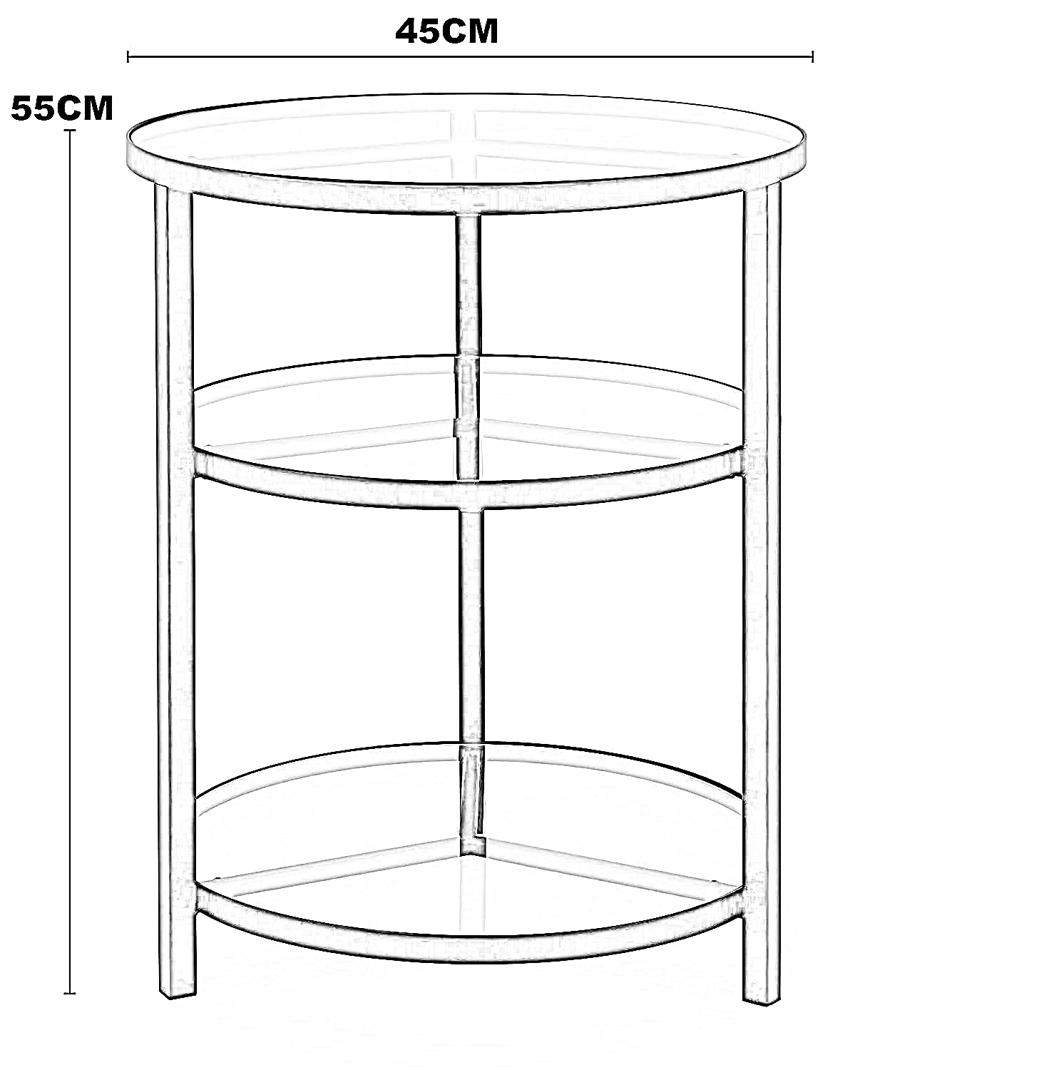 ترابيزة جانبية ستيل بسطح زجاج، 45*45*55 سم