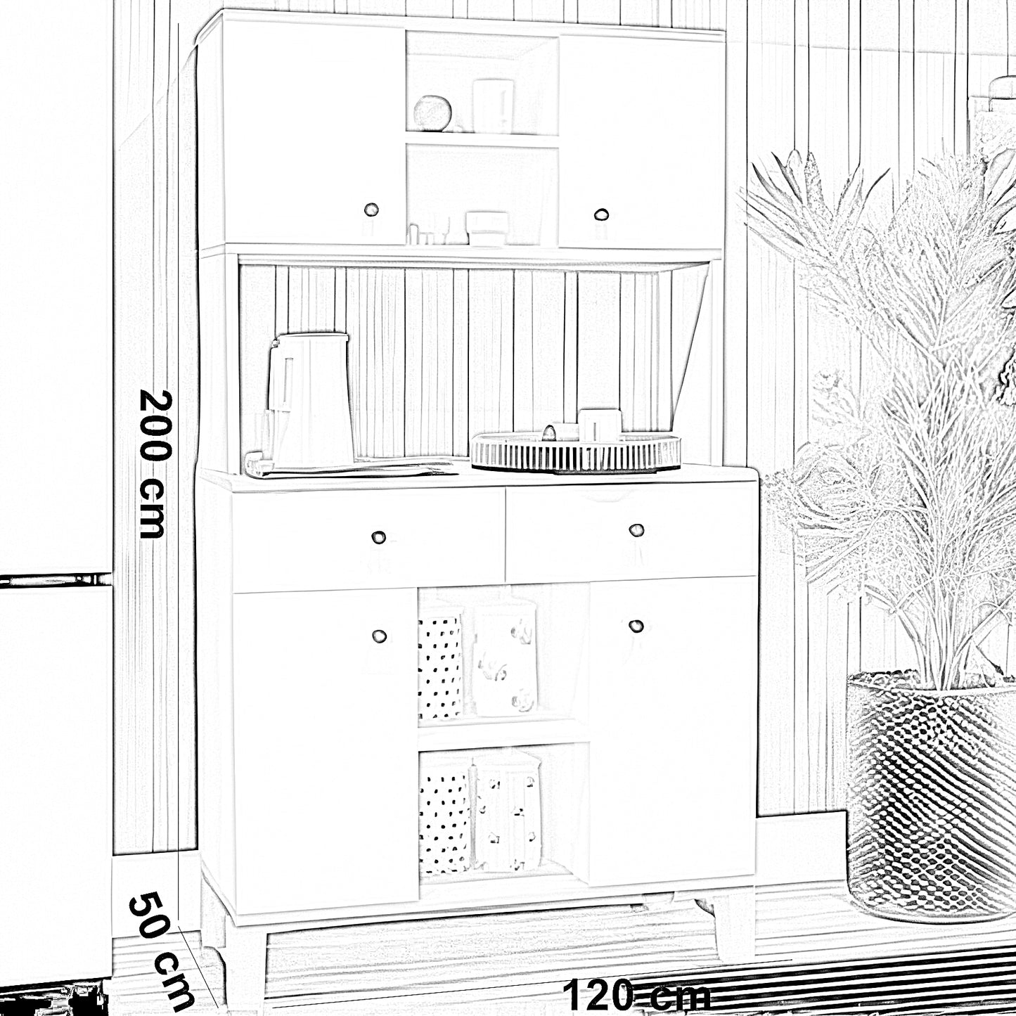وحدة تخزين للمطبخ ام دي اف تايلاندي، 120*50*200 سم