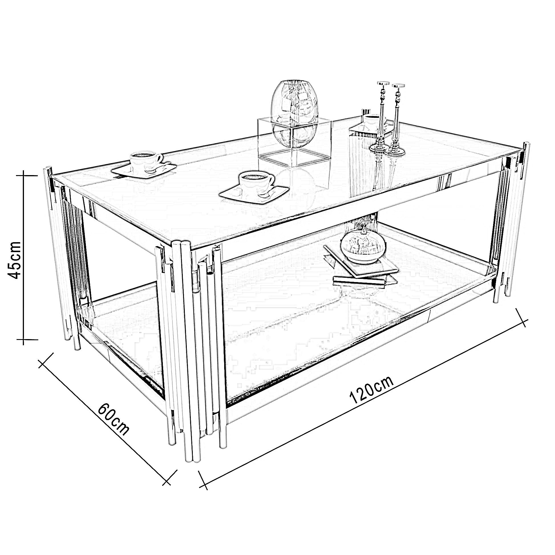 ترابيزة قهوة ستيل، 120*60*45 سم