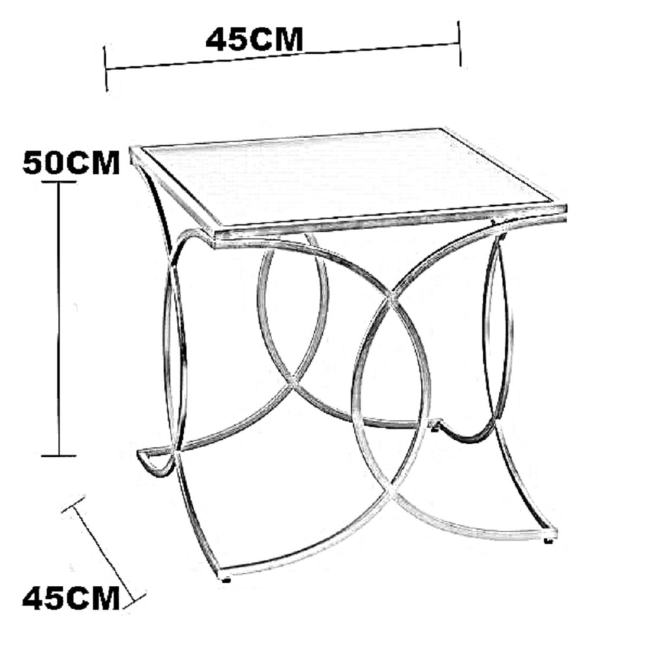 ترابيزة جانبية ستيل بسطح زجاج، 45*45*50 سم