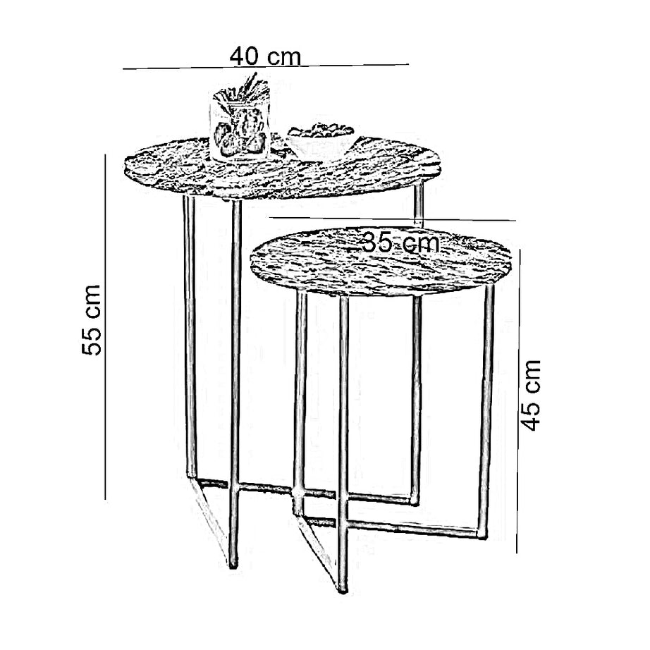 طقم ترابيزات جانبية مزدوجة معدن بسطح جرانيت، قطعتين