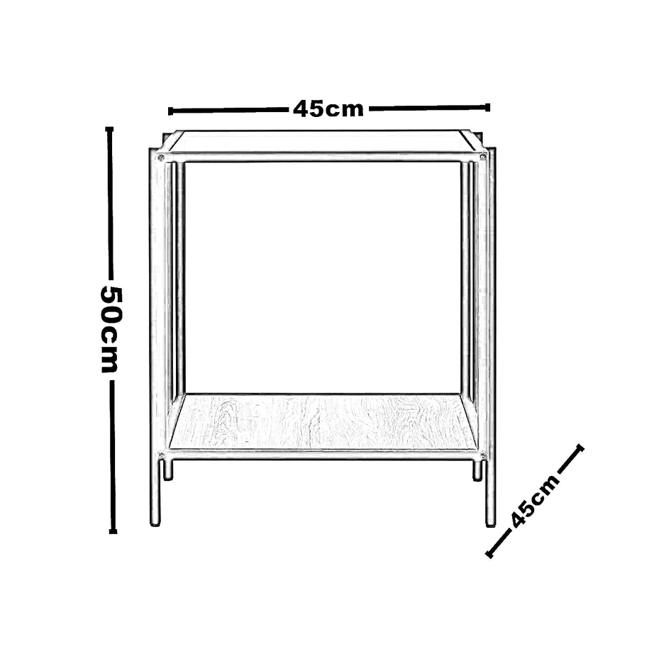 ترابيزة جانبية ستيل بسطح زجاج، 45*45*50 سم