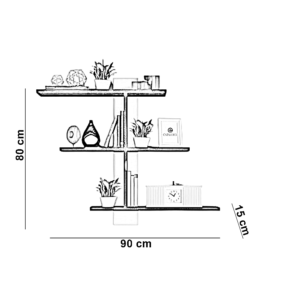 وحدة أرفف ام دي اف، 90*15*80 سم