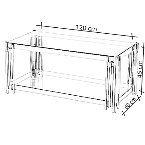 ترابيزة قهوة بسطح زجاجي، 120*60*45 سم