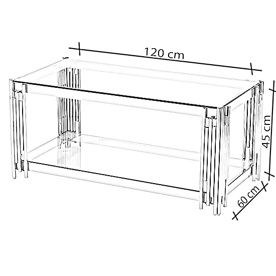 ترابيزة قهوة بسطح زجاجي، 120*60*45 سم