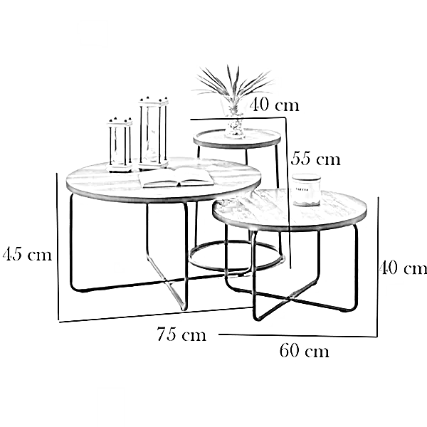 طقم ترابيزات ستيل، 3 قطع