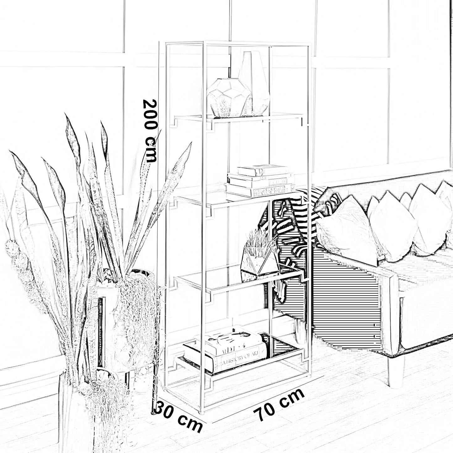 وحدة أرفف ستيل و زجاج، 70*30*200 سم