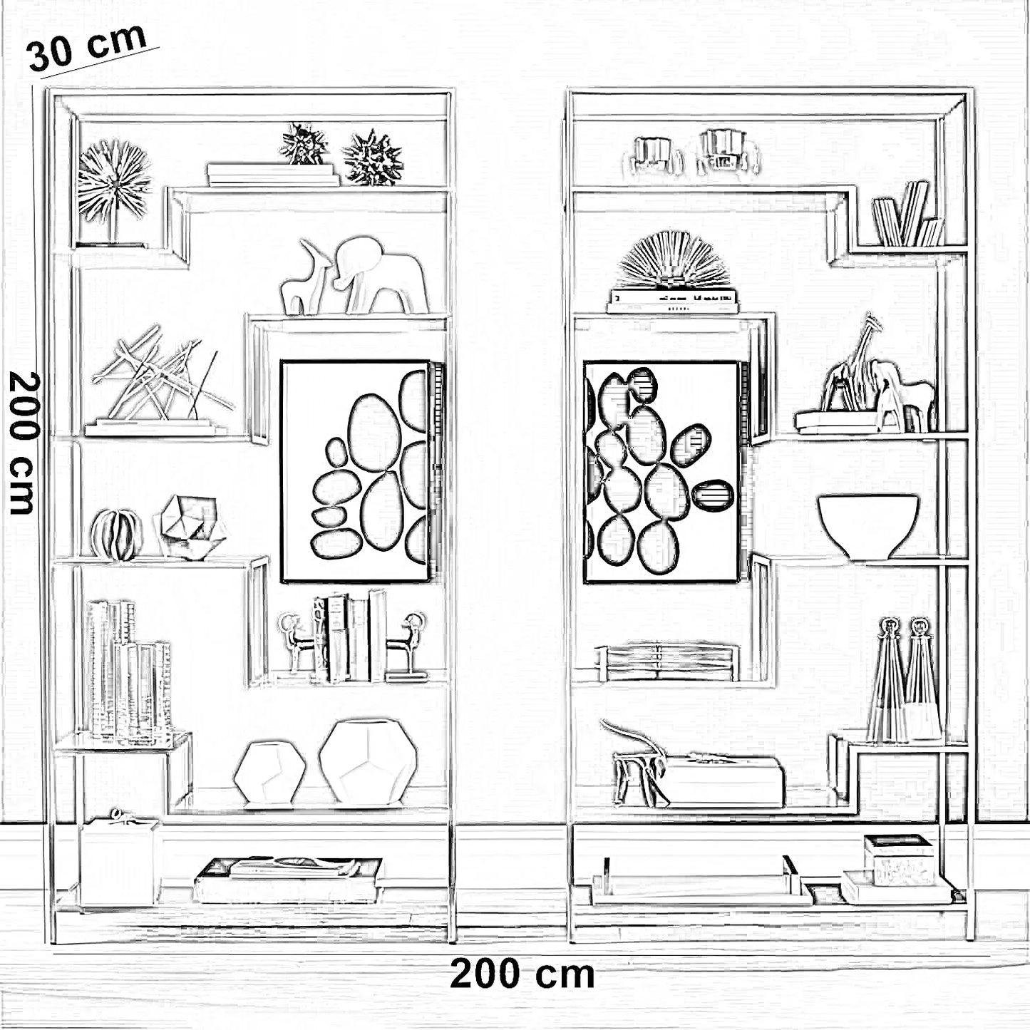 وحدة أرفف ستيل و زجاج، 200*30*200 سم - قطعتين