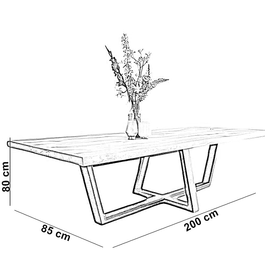ترابيزة سفرة معدن بسطح خشب، 200*85*80 سم