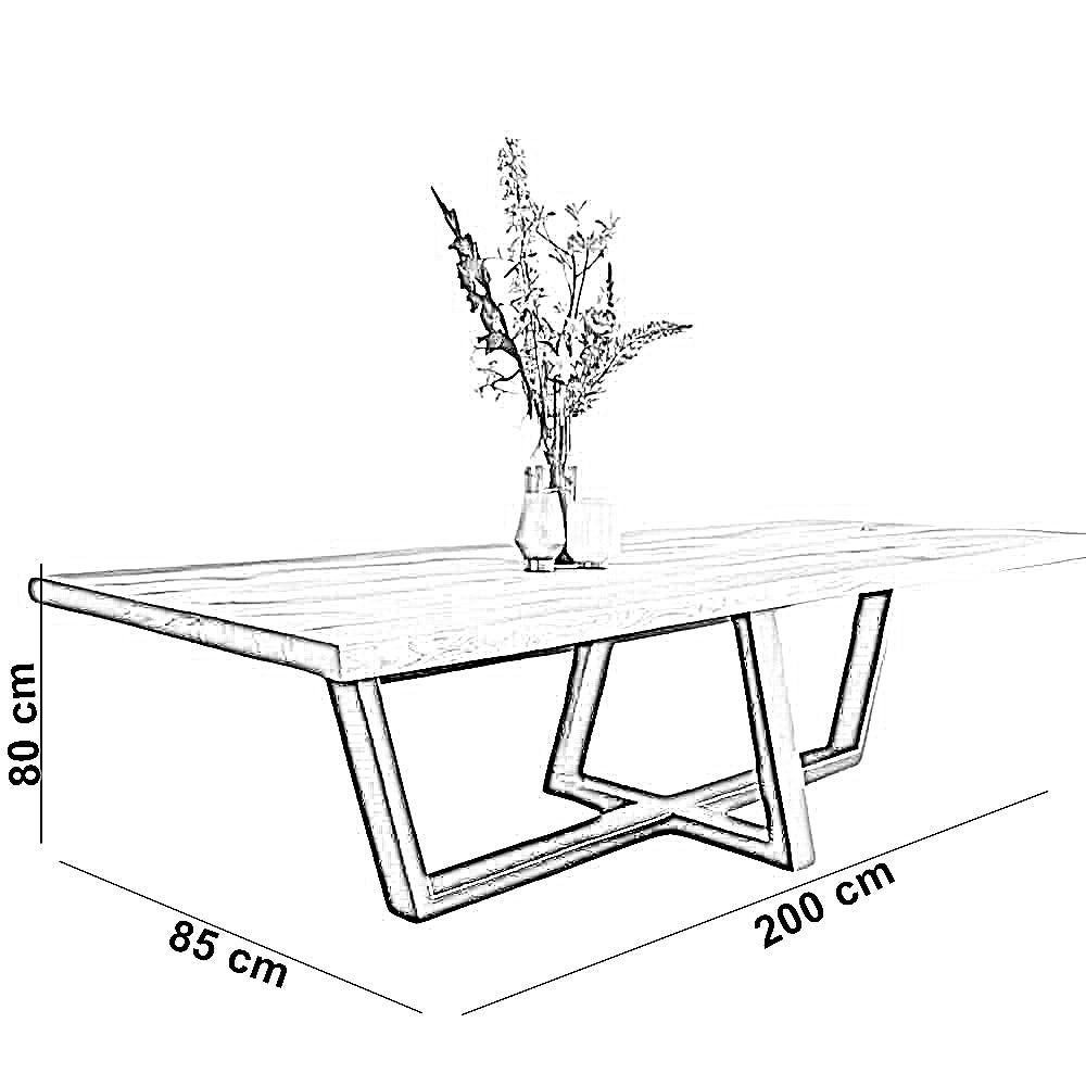 ترابيزة سفرة معدن بسطح خشب، 200*85*80 سم