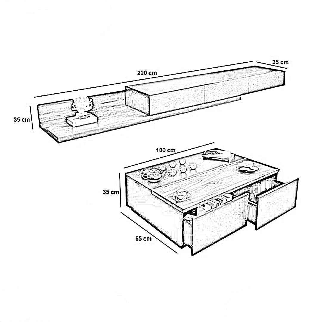 طقم ترابيزة تليفزيون مع ترابيزة قهوة، قطعتين