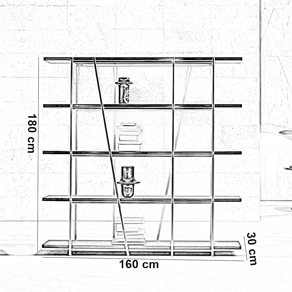 وحدة أرفف ستيل وام دي اف، 160*30*180 سم
