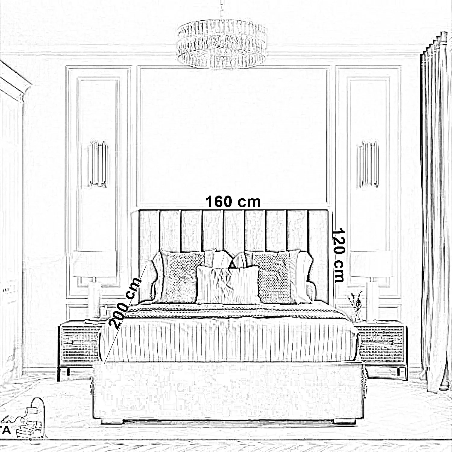 سرير كينج خشب ام دي اف و زان، 160*200*120 سم