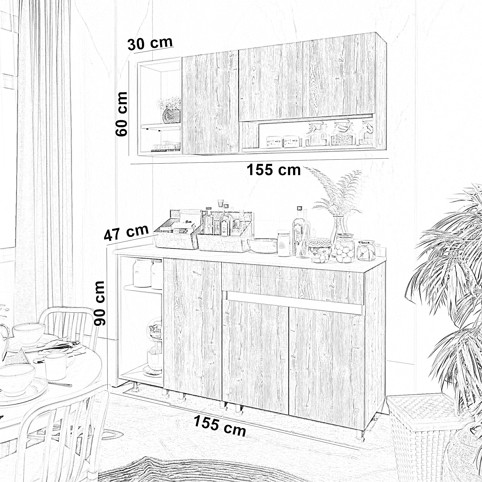 مطبخ ام دي اف، قطعتين