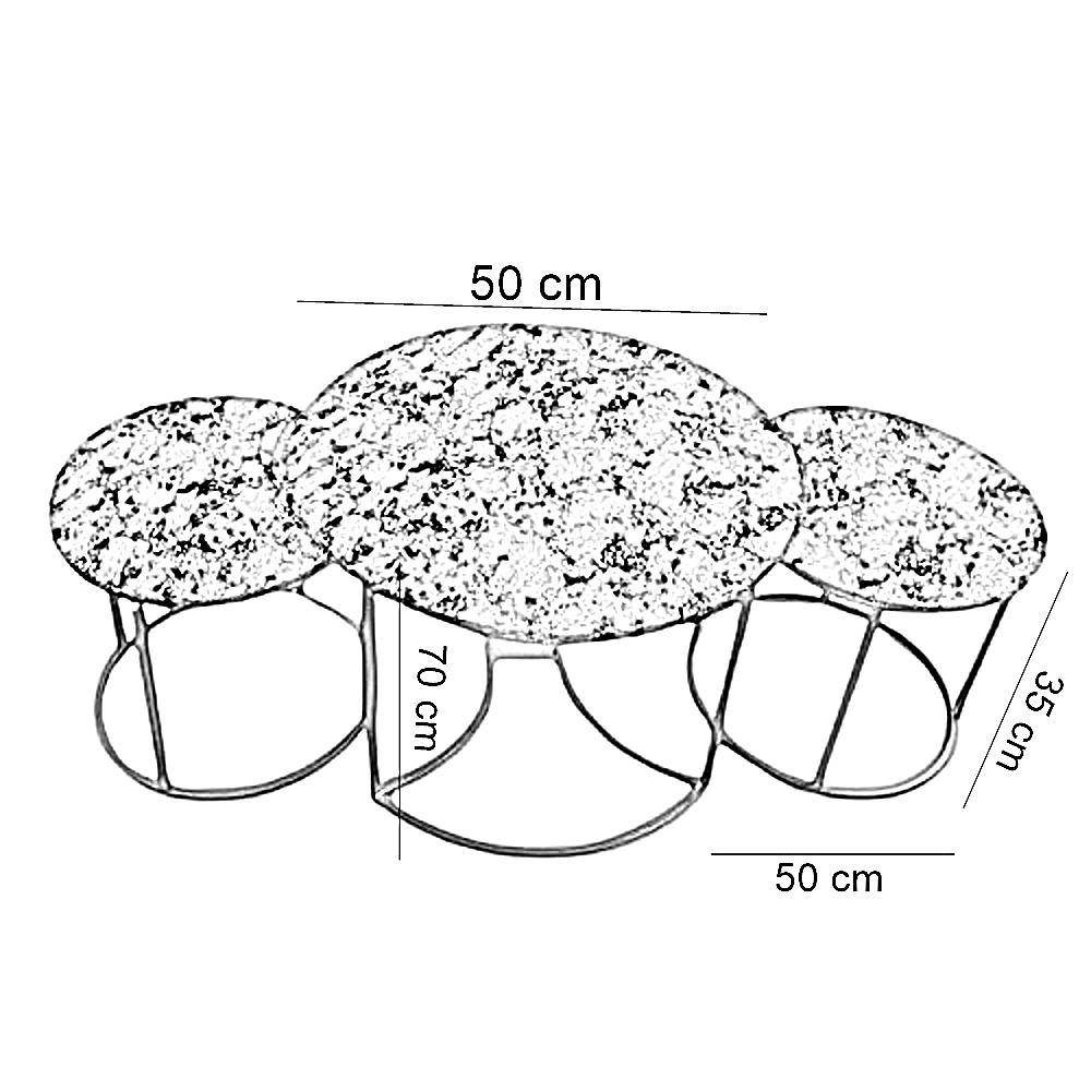 ترابيزة قهوة متداخلة معدن بسطح جرانيت، 3 قطع