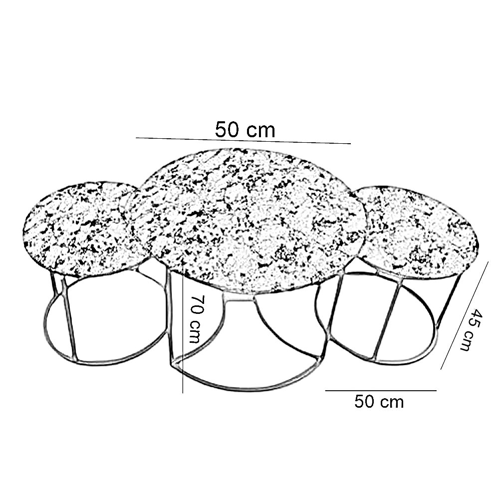 ترابيزة قهوة متداخلة معدن بسطح جرانيت، 3 قطع
