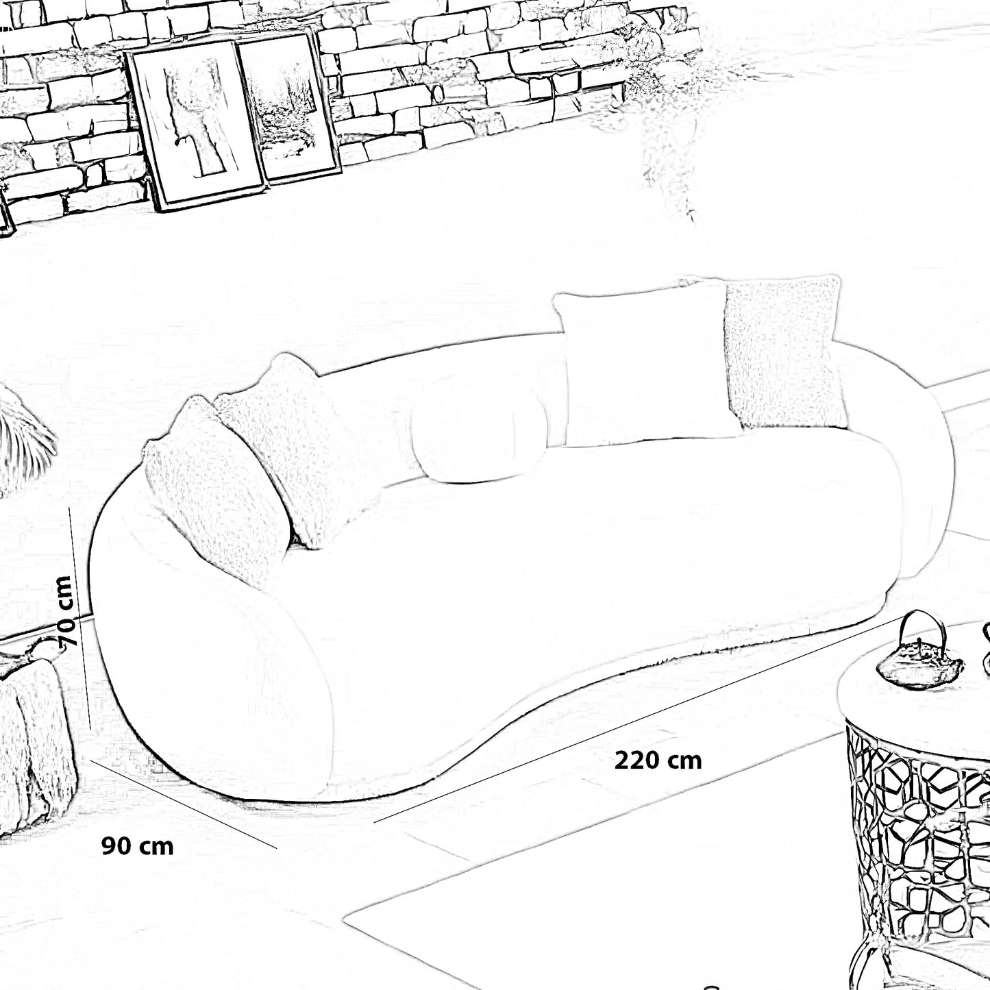 كنبة خشب طبيعي، 220*90*70 سم