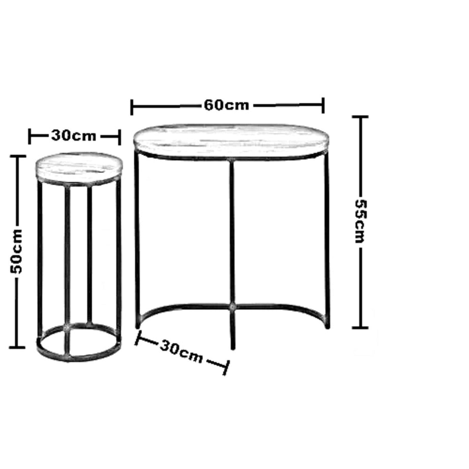 طقم ترابيزات جانبية معدن بسطح خشب، 3 قطع