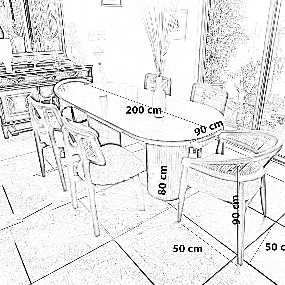 طقم سفرة خشب زان و كونتر، 7 قطع