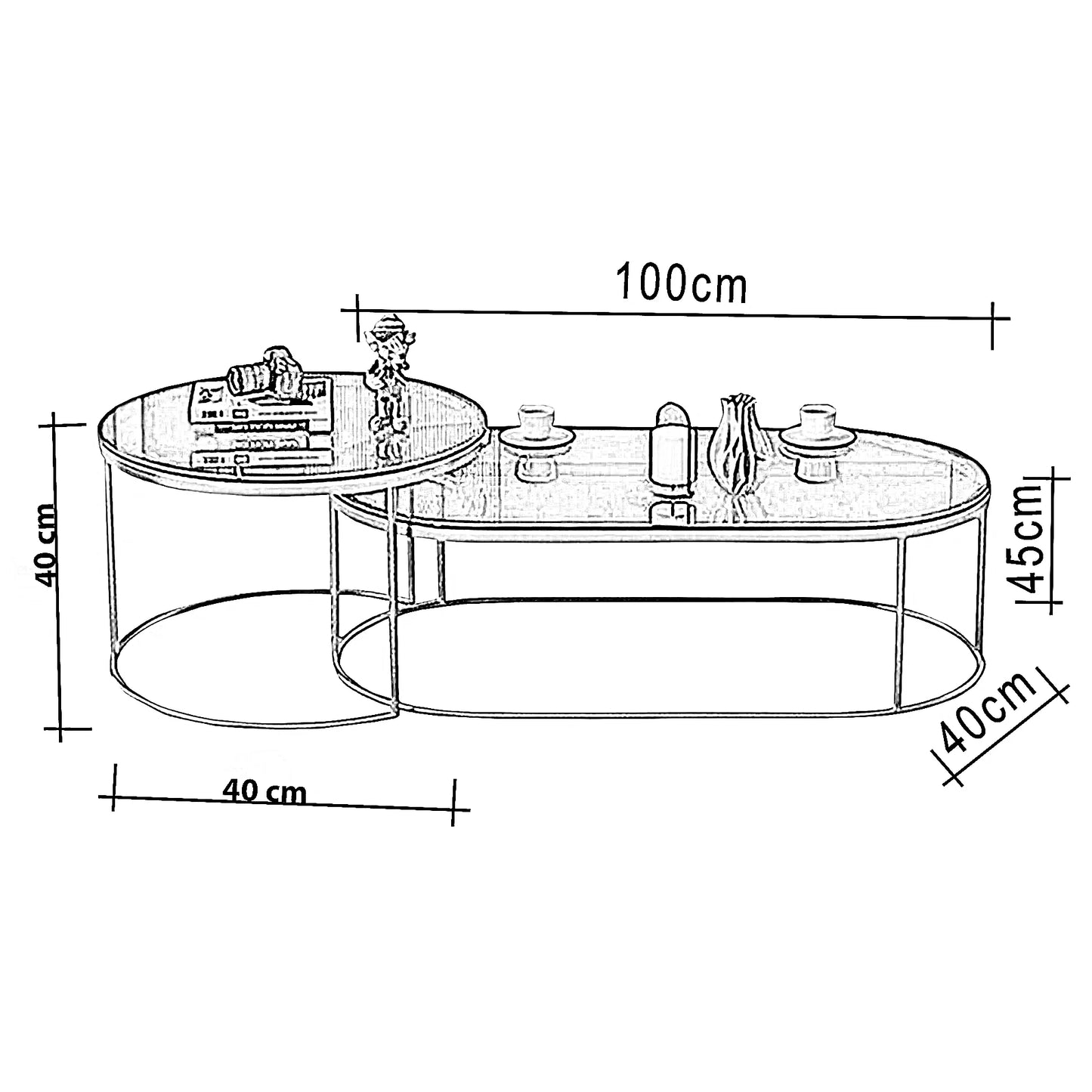 طقم ترابيزات قهوة متداخلة ستيل بسطح زجاج، قطعتين