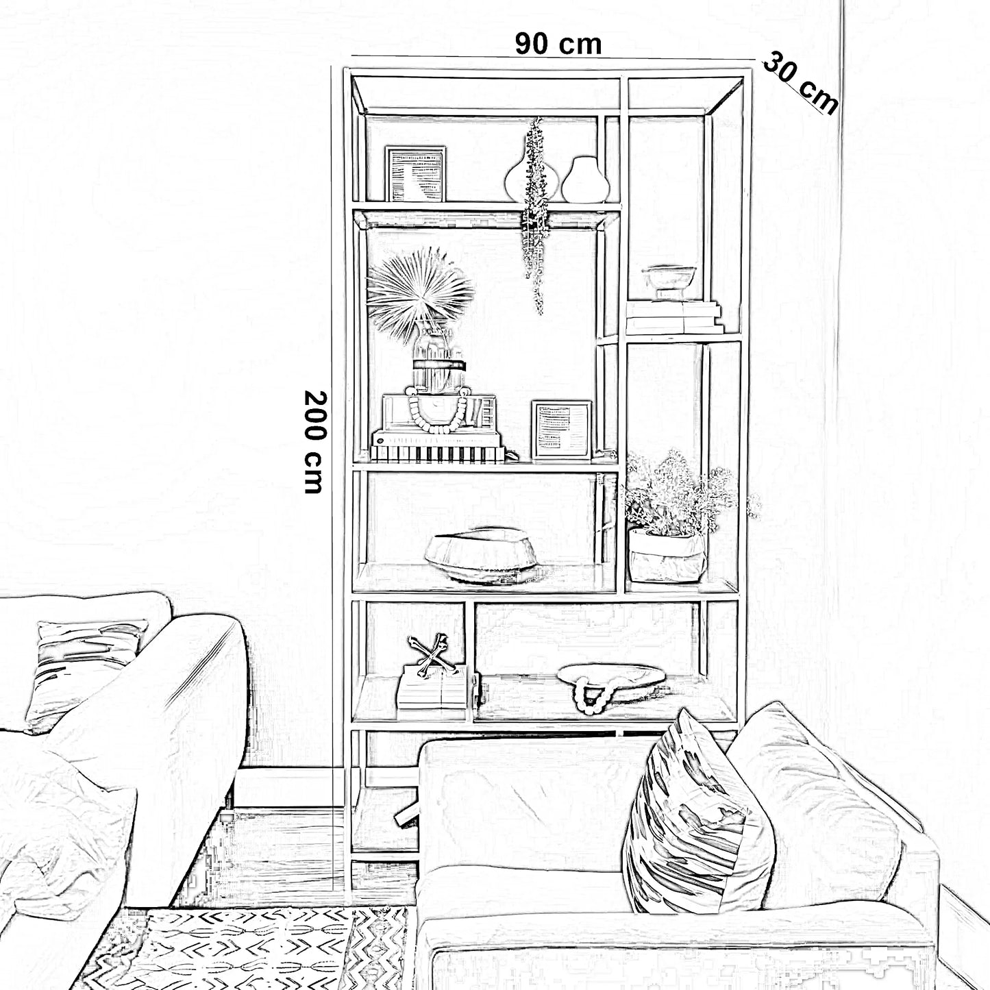 وحدة أرفف ستيل و خشب كونتر، 90*30*200 سم