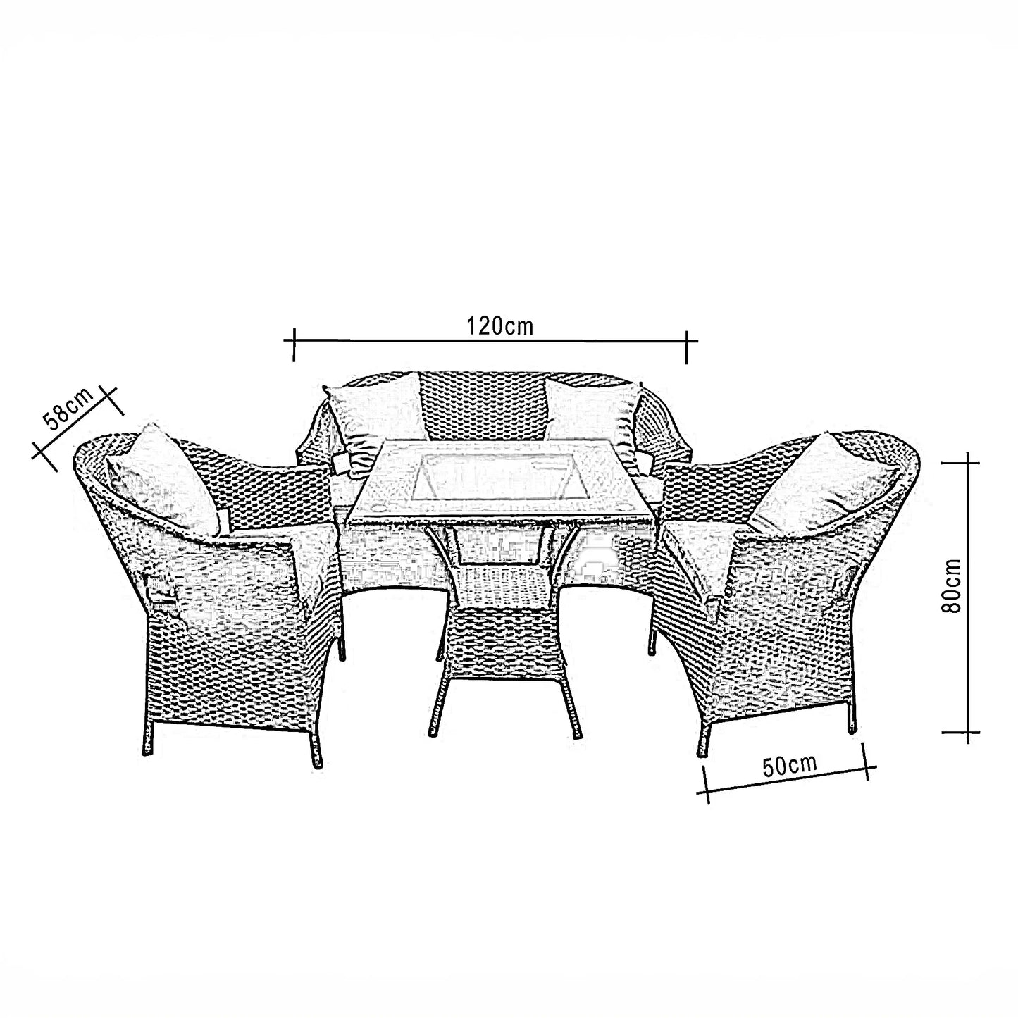 طقم للحدائق معدن و راتان، 4 قطع