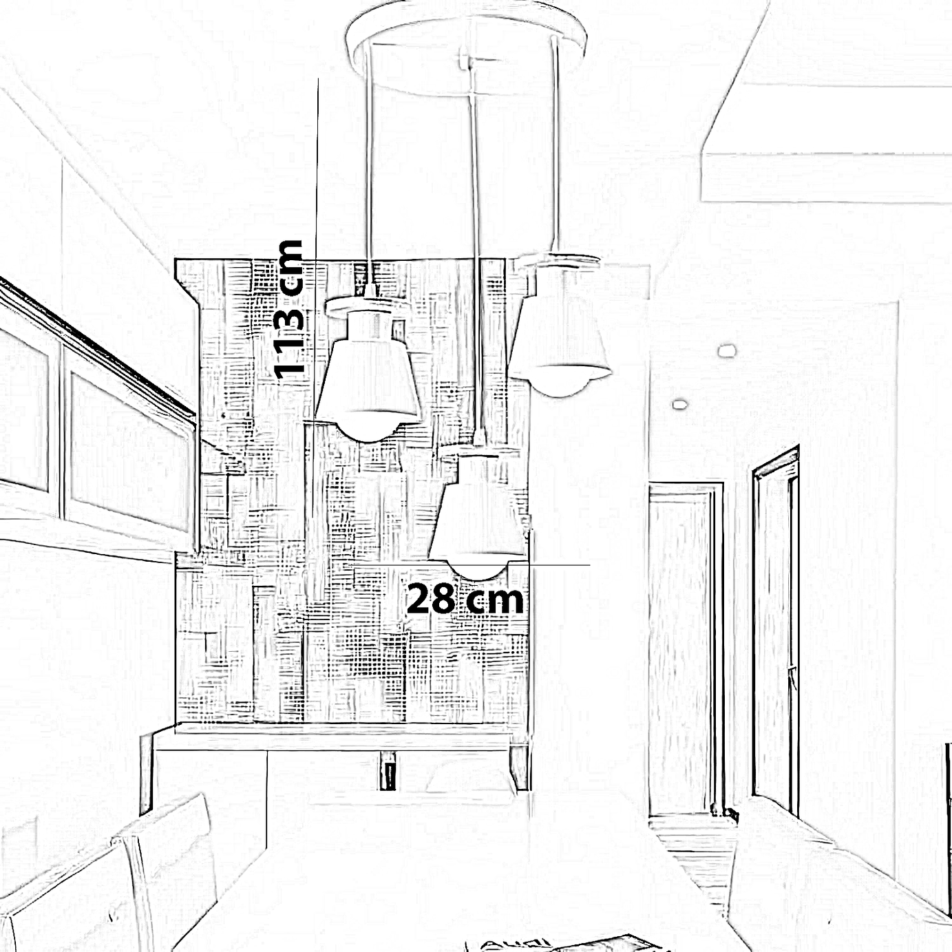 نجفة معدن و خشب زان، 28*113 سم