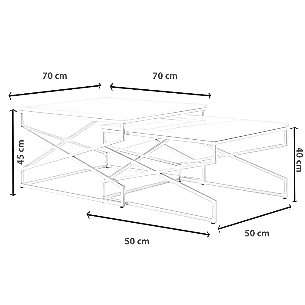 طقم ترابيزة قهوة متداخلة ستيل بسطح رخام، قطعتين